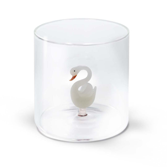 Bicchiere in vetro borosilicato con soggetto Cigno