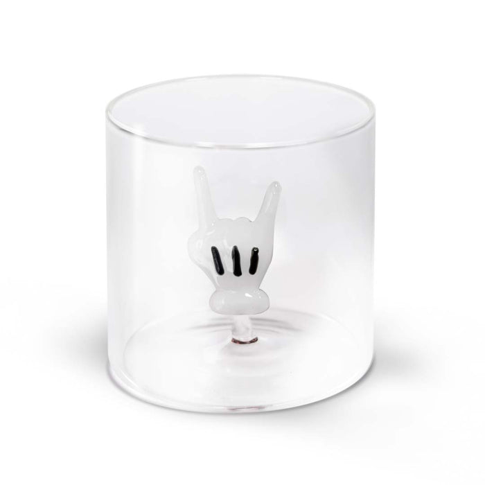 Bicchiere in vetro borosilicato con soggetto Mano