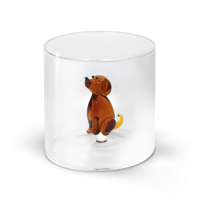 Bicchiere in vetro borosilicato con soggetto cane