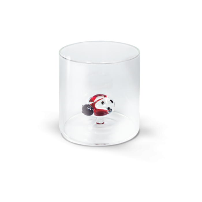 Bicchiere in vetro borosilicato con soggetto Coccinella