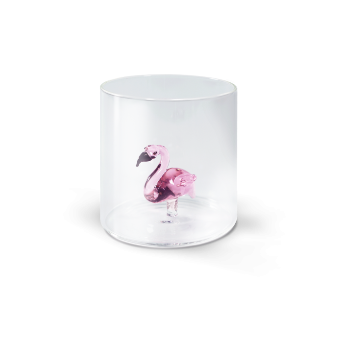 Bicchiere in vetro borosilicato con soggetto Fenicottero