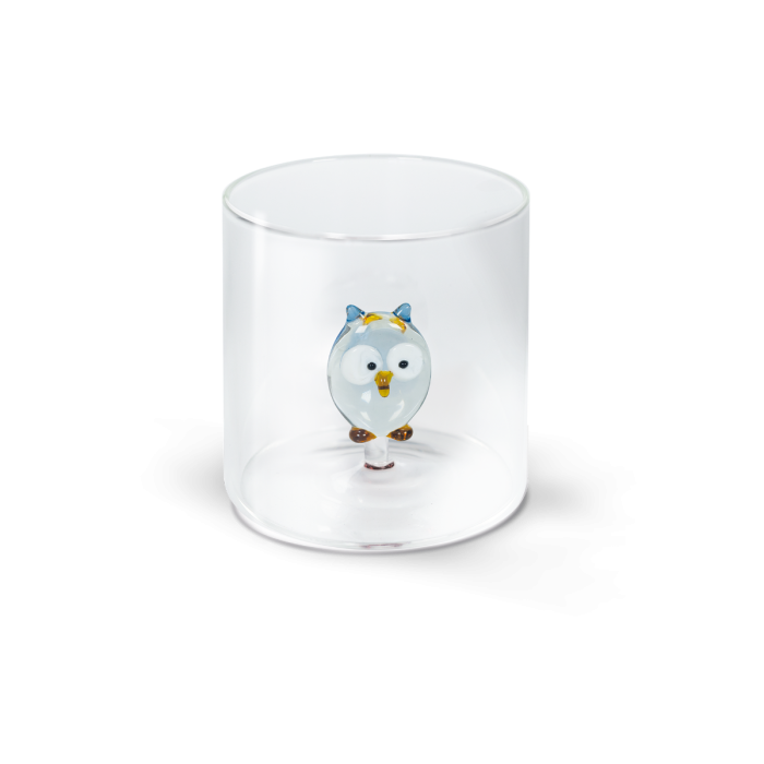 Bicchiere in vetro borosilicato con soggetto Gufo