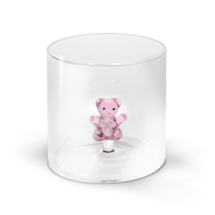 Bicchiere in vetro borosilicato con soggetto Orsetto Rosa
