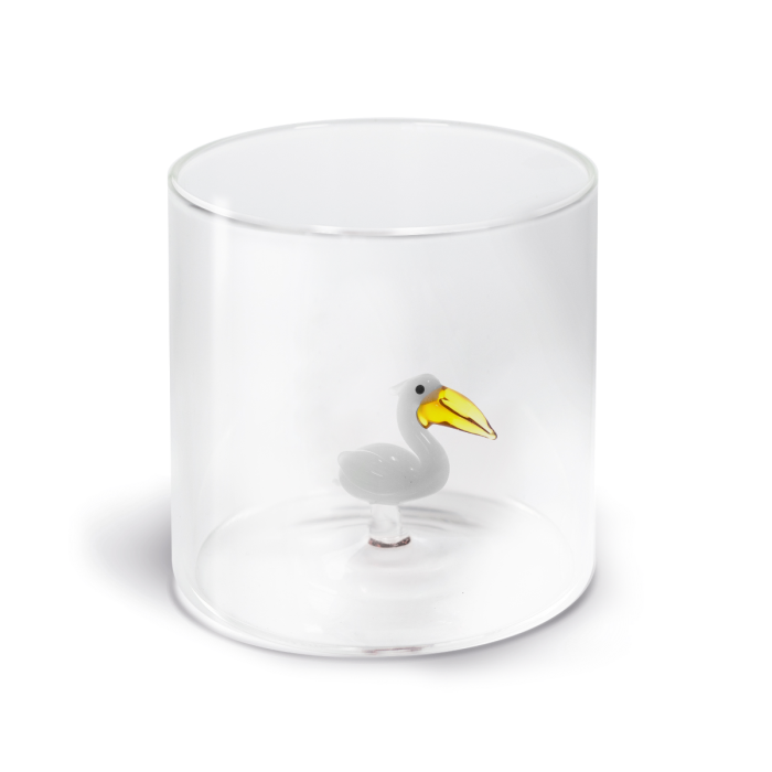 Bicchiere in vetro borosilicato con soggetto Pellicano