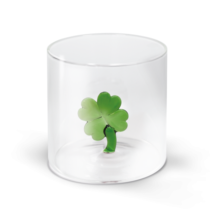 Bicchiere in vetro borosilicato con soggetto Quadrifoglio