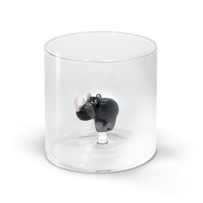 Bicchiere in vetro borosilicato con soggetto Rinoceronte