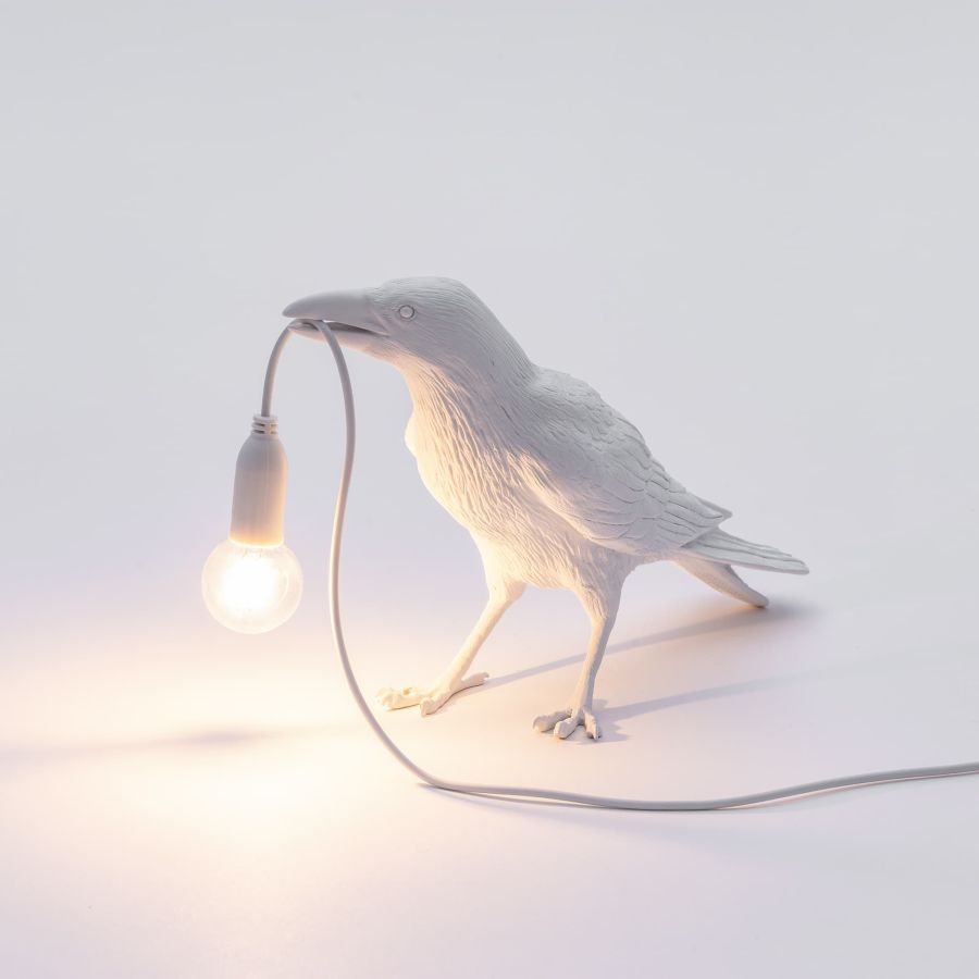 Bird lamp waiting white