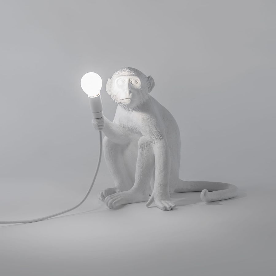 Monkey lamp sitting white