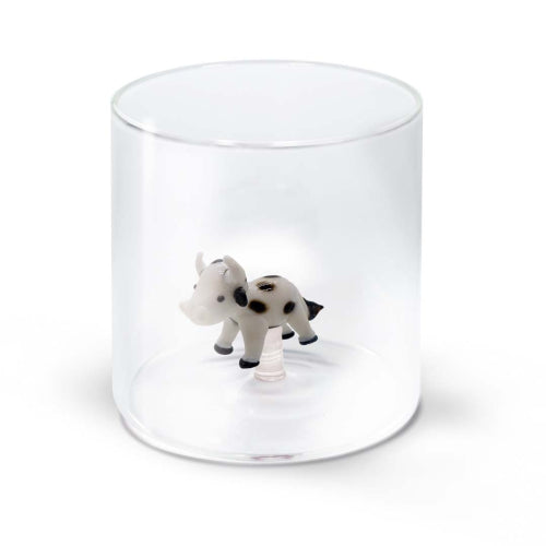 Bicchiere in vetro borosilicato con soggetto Mucca